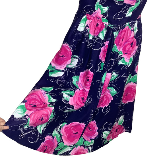 Vintage Lanz Originals Tea Dress S Cottagecore Floral Sleeveless Midi A Line 80s - Picture 6 of 10